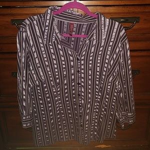 Ladies shimmery, plus-sized button-up top